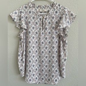 Ann Taylor Womens Floral Pastel Short Sleeve Non Wrinkle Top PM Like New~